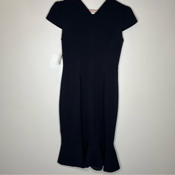 Sage Collective Crew Neck Short Sleeve Zipper Back Solid Ruffled Hem Crepe Dress - Picture 5 of 10
